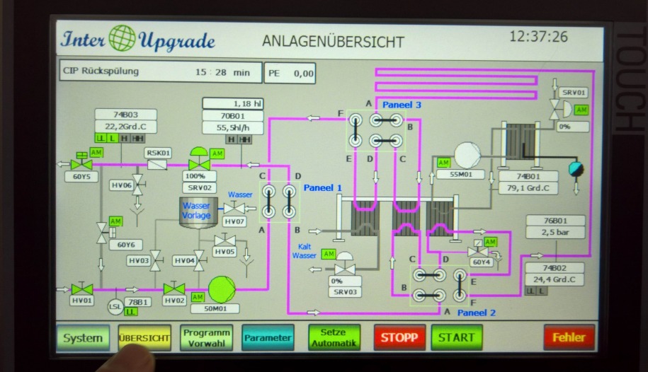 Bedienpaneel Pasteuriser